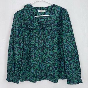 Seasalt Cornwall Ysella Organic Cotton Top Blouse Gree Blue size 8